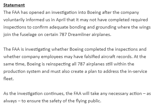 FAA investigating whether Boeing employees falsified aircraft records after company says it may not have carried out all required inspections