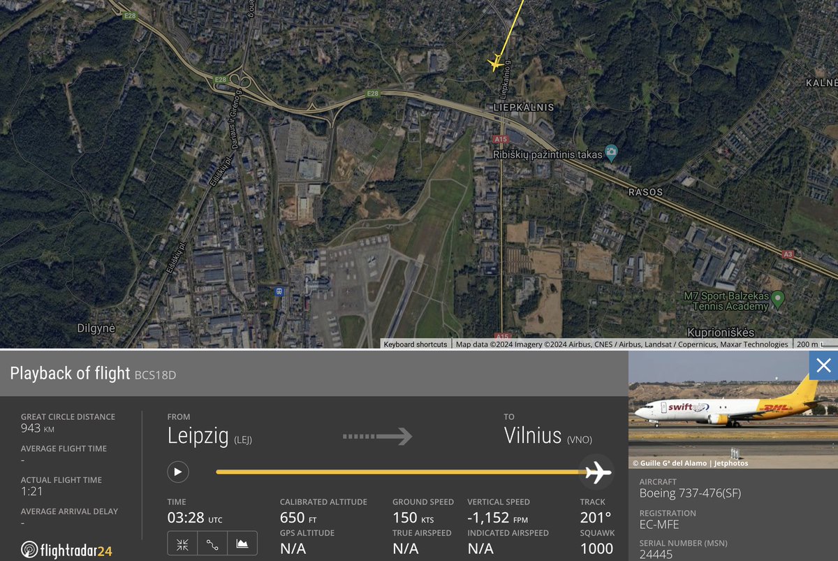 A Swiftair 737-400 operated for DHL crashed in a residential area short of the runway while attempting to land in Vilnius this morning at approximately 03:30 UTC