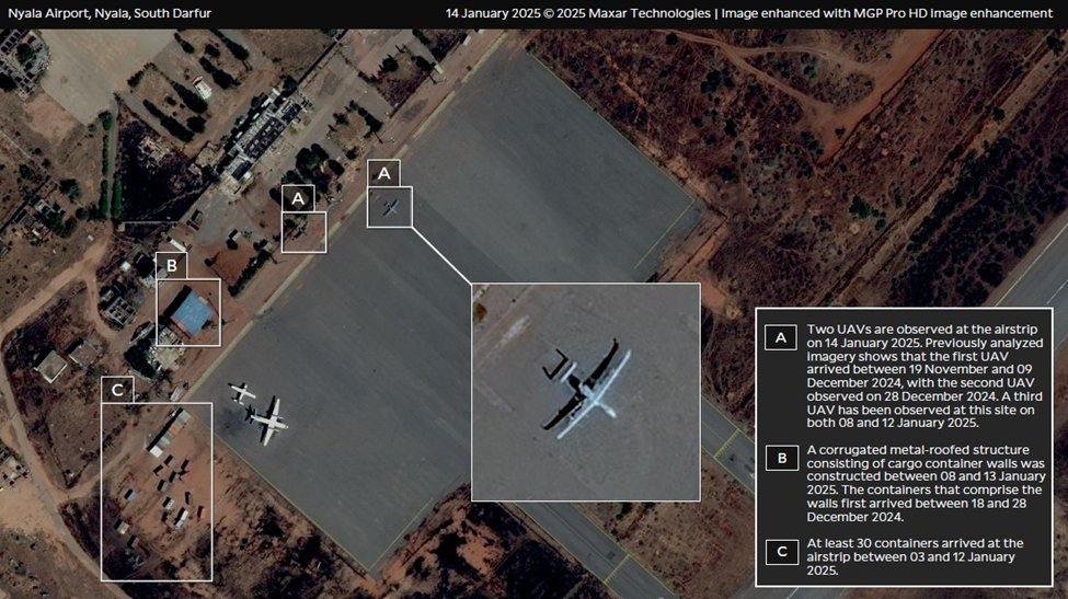 At least three Chinese FH-95 drones have been spotted at the RSF-controlled Nyala airport in South Darfur. The Chinese-made drones, known for their electronic warfare and airstrike capabilities, represent a major military upgrade for the RSF. The aircraft features