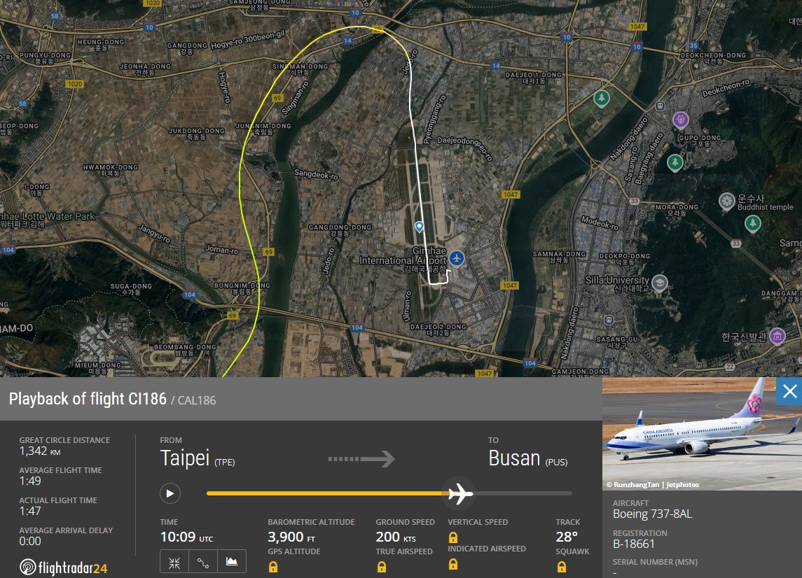 South Korean authorities are investigating a China Airlines flight that landed on the wrong runway at Gimhae International Airport in Busan, South Korea, Thursday evening.Flight CI186, a Boeing 737-800, touched down on runway 18L instead of the assigned 18R.