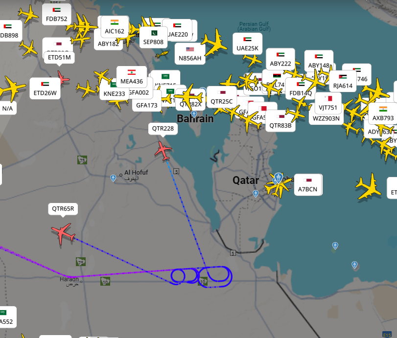 Multiple flights into Doha, Qatar, are circling and diverting as the nation closes its airspace