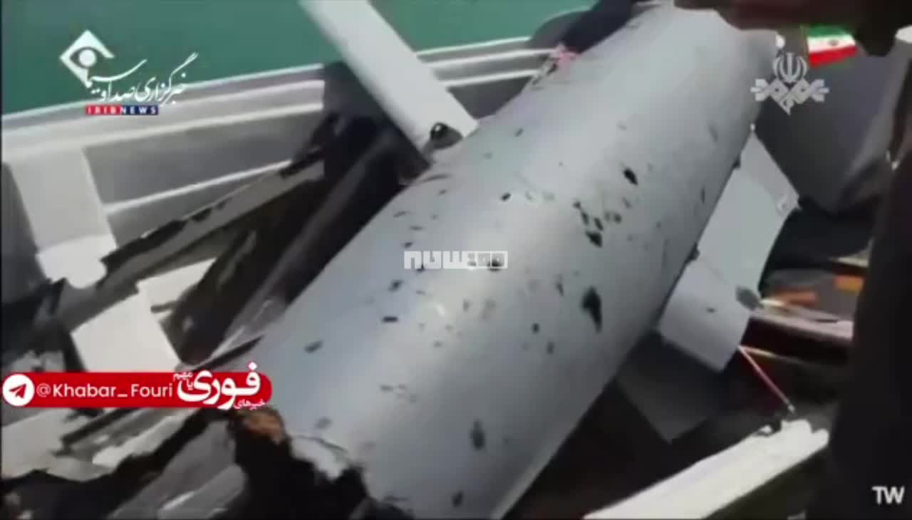 Iranian TV shows the remains of the American drone that was shot down yesterday in the Strait of Hormuz