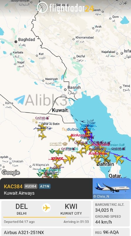 Aircraft avoid entering Kuwaiti airspace due to ongoing attacks