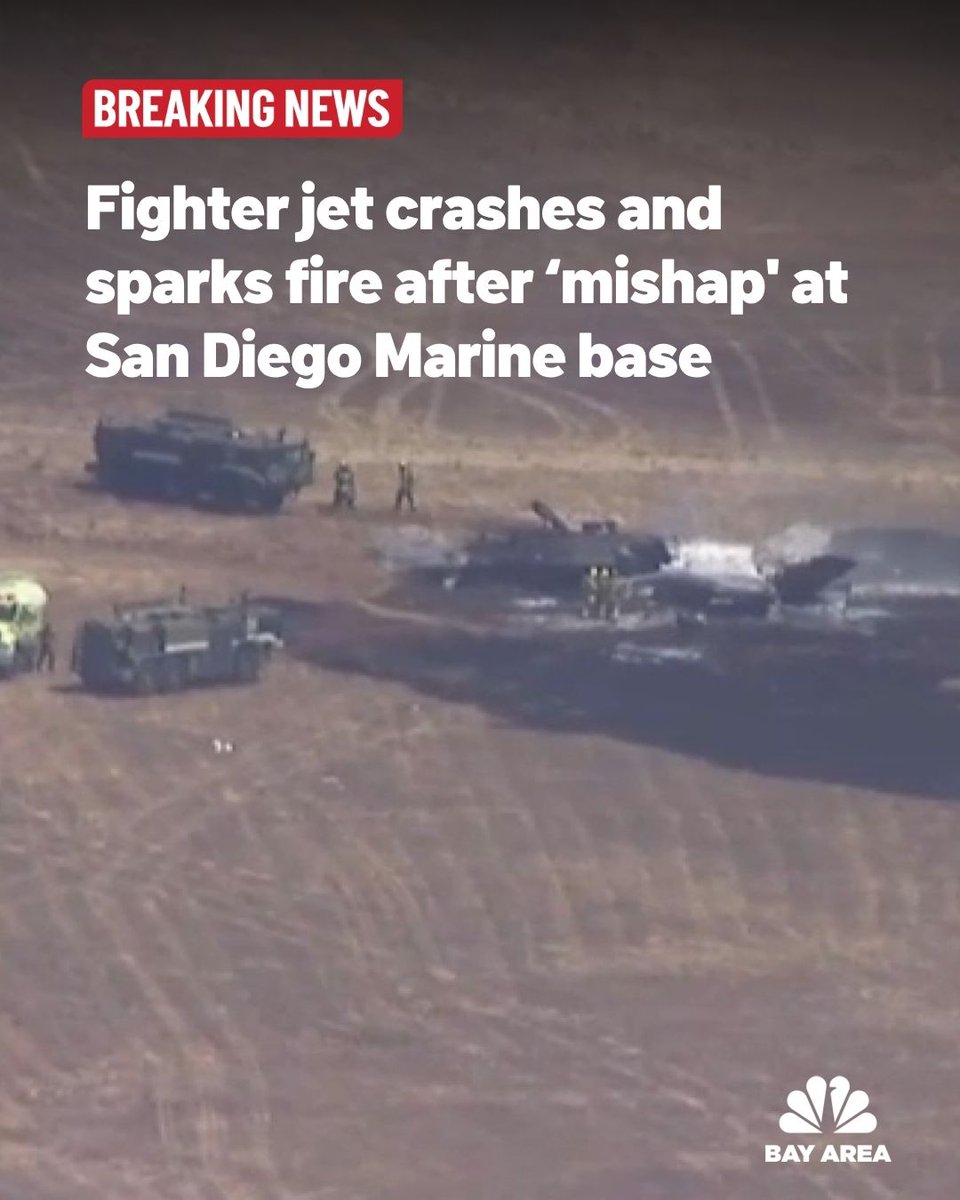 A fighter jet crashed at Marine Corps Air Station Miramar in San Diego, sparking a small fire on the military base