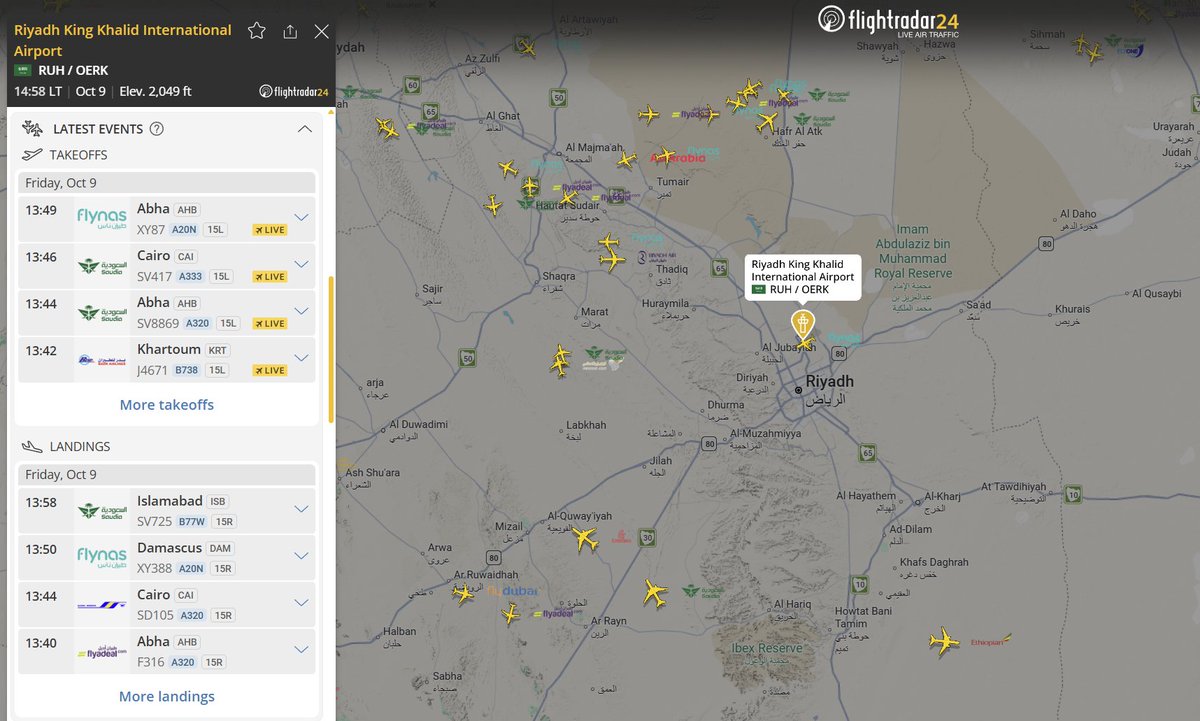 Riyadh Airport is closed again. No flights have landed or taken off in the past hour. So far today, 124 flights have been cancelled